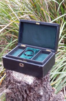 Antique Leather, Black Satin, and Velvet Lined Jewellery Box c.1920