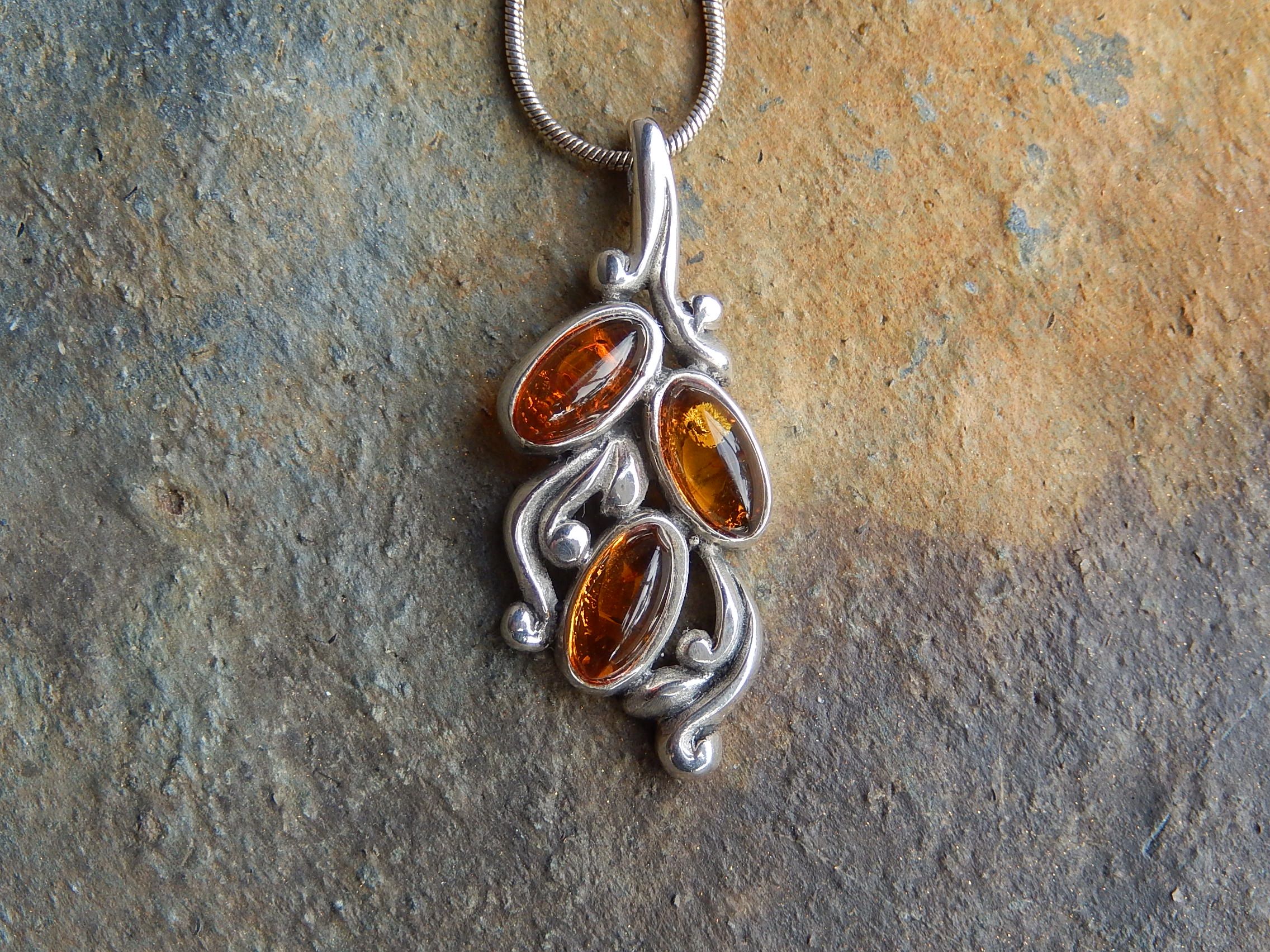 Reconstituted Amber Pendant on Sterling Silver Chain