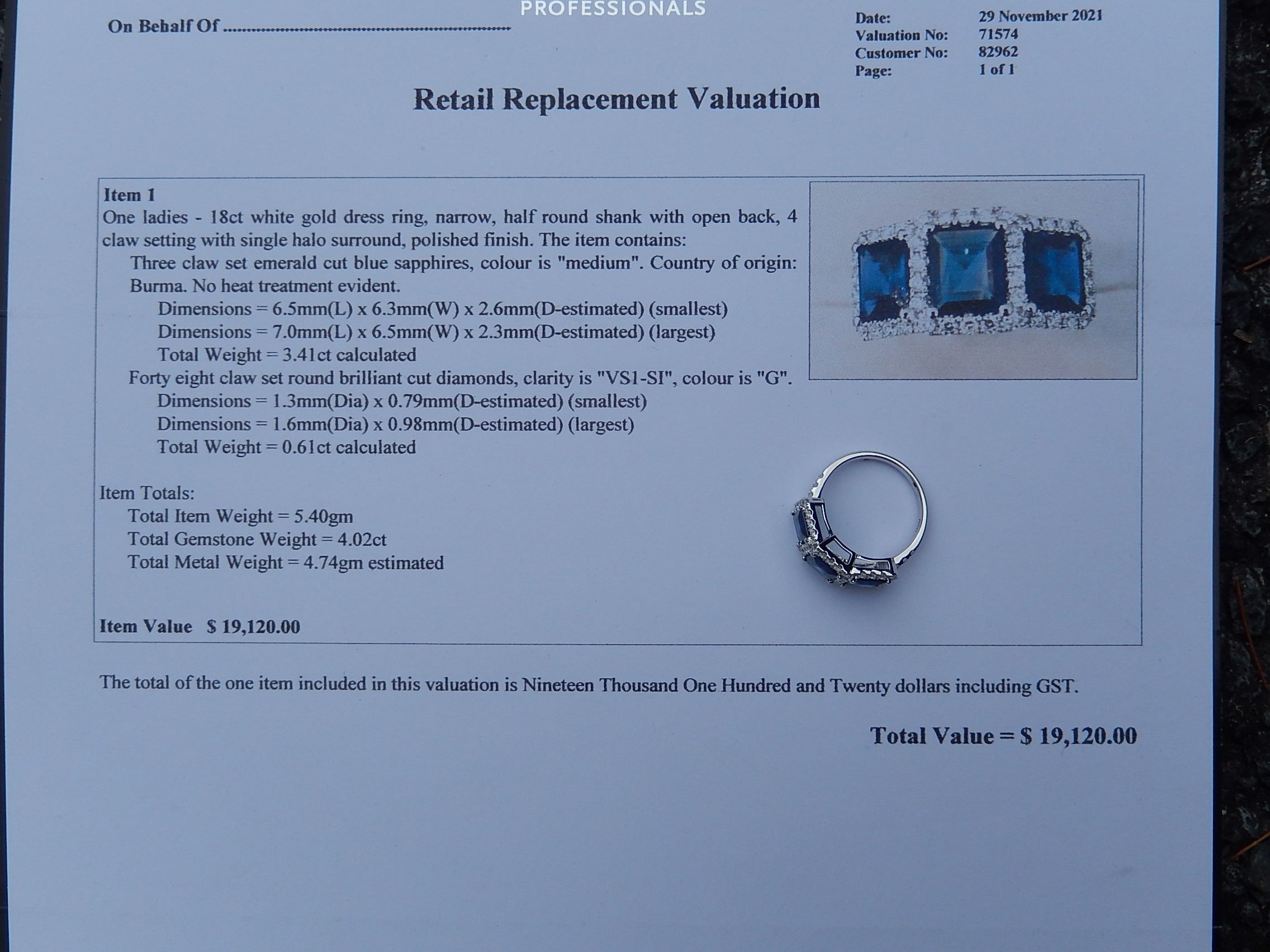 -SOLD- Burmese Sapphire and Diamond Ring in 18ct White Gold - Image 12