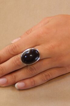 Black Glass Ring in Sterling Silver
