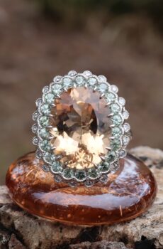 Morganite, Sapphire and Diamond Ring in Platinum