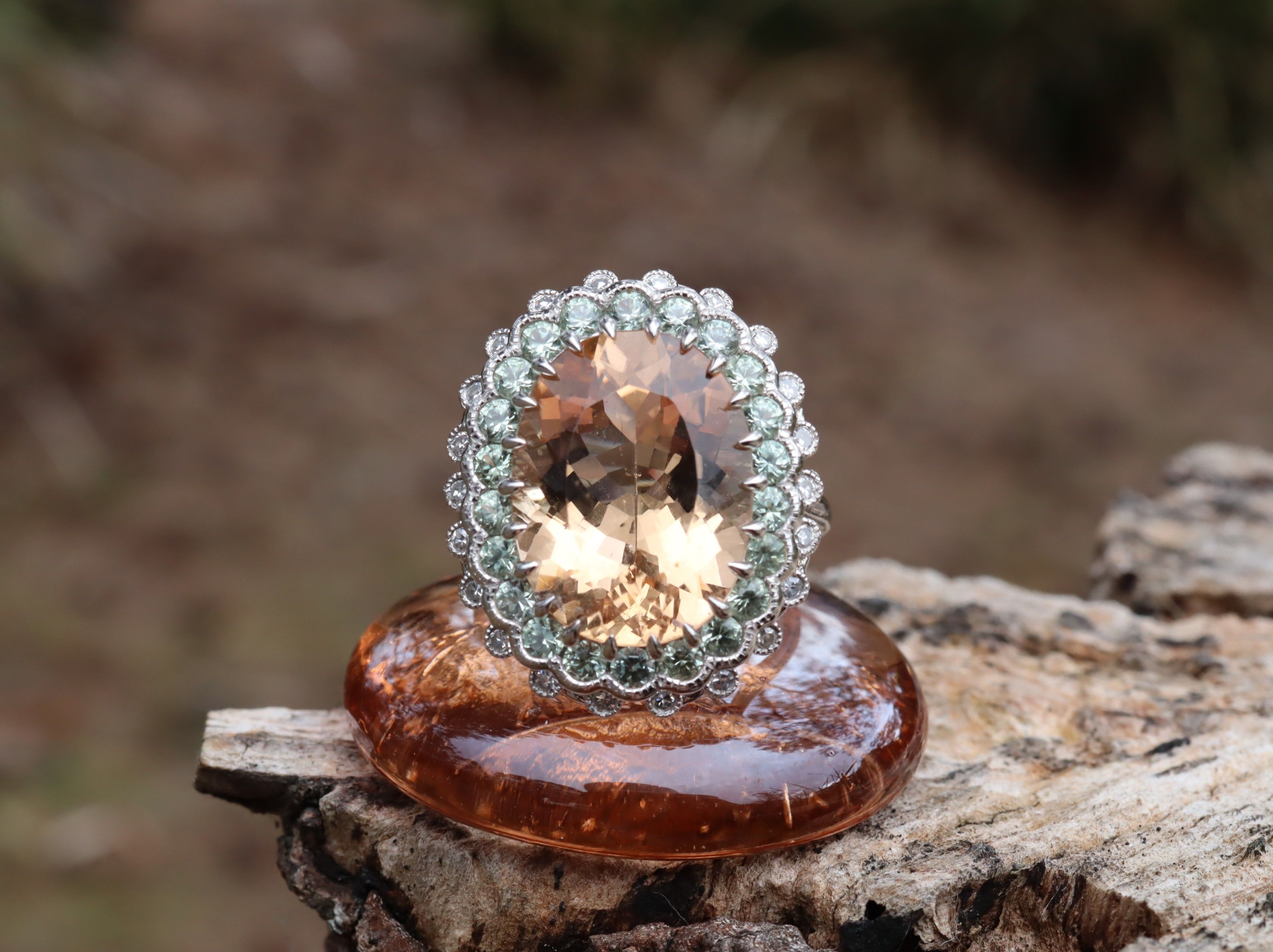 Morganite, Sapphire and Diamond Ring in Platinum The Shop in the