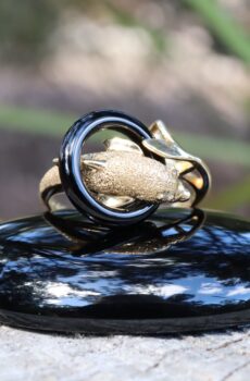 Onyx and 10ct Gold Dolphin Ring