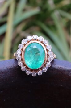 Colombian Emerald and Diamond Ring in 18ct Rose Gold
