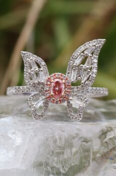 Pink Diamond Butterfly Ring in 18ct White Gold