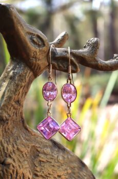 9ct Gold Drop Earrings with Pink Quartz Crystal