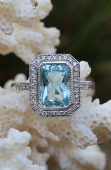 Aquamarine and Diamond Ring in Platinum