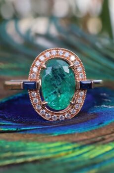 Emerald, Sapphire and Diamond Ring in 18ct Rose Gold