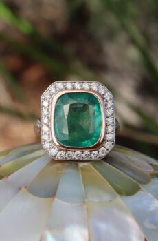 Emerald and Diamond Ring in 14ct Rose Gold
