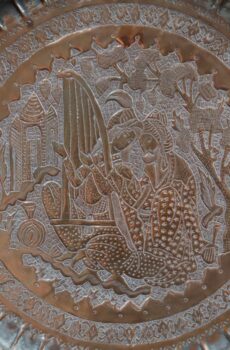 Vintage Persian Copper Ghalamzani Tray With Tin Wash